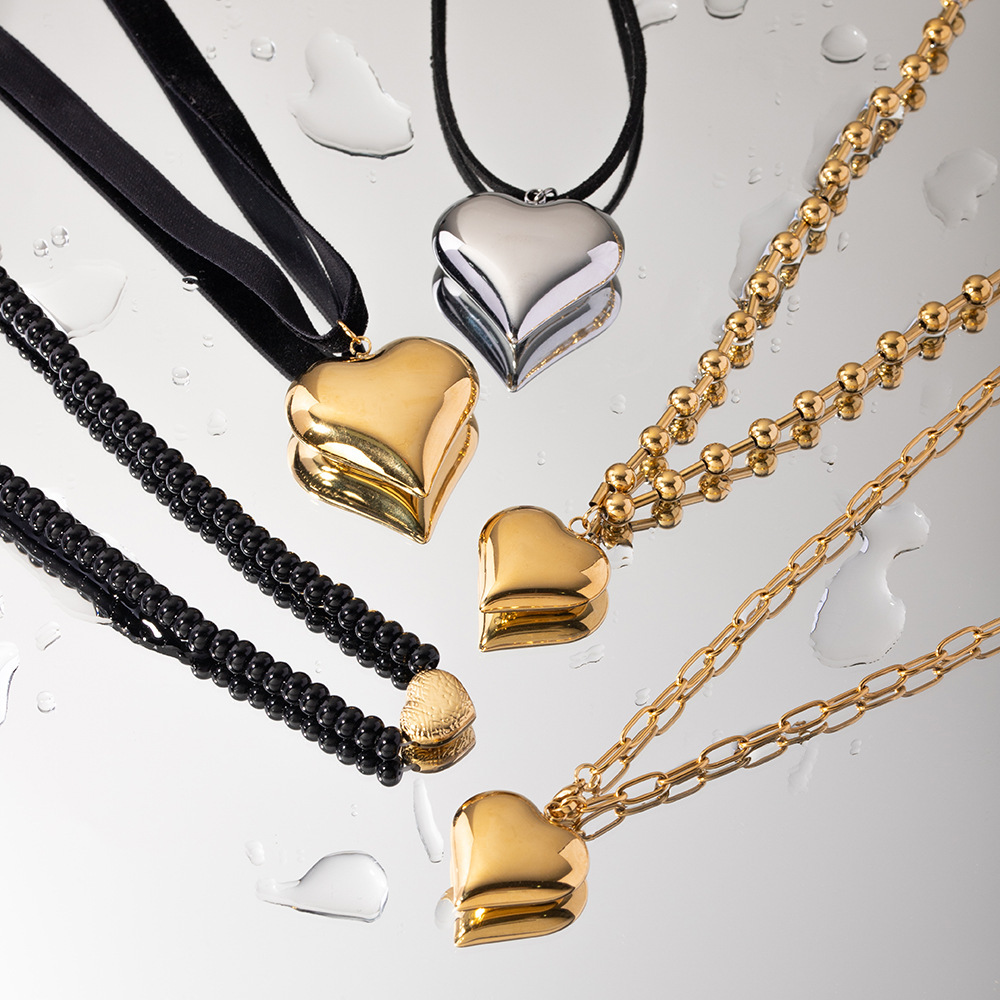 Gold Plated Stainless Steel Smooth Love Heart Necklace Series Hypo-Allergenic Tarnish Water Resistant Chunky Women Jewelry - Image 10